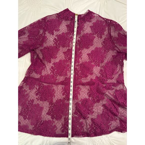 Ethereal Purple Lace Top Sz 22/24 Romantic Sheer Floral Mock Neck Fairy Blouse - Picture 8 of 9